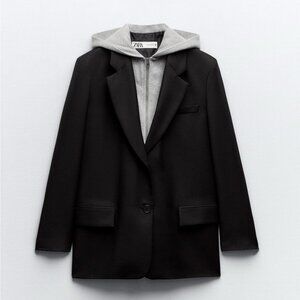 ZARA CONTRASTING HOODED BLAZER
